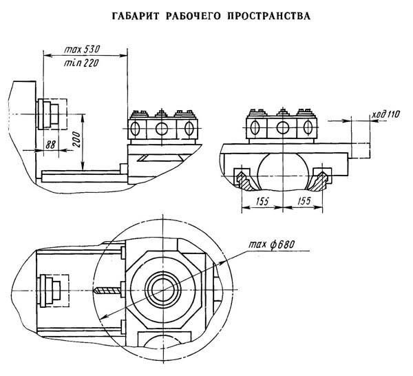1В340Ф30 Габарит робочого простору токарно-револьверного верстата